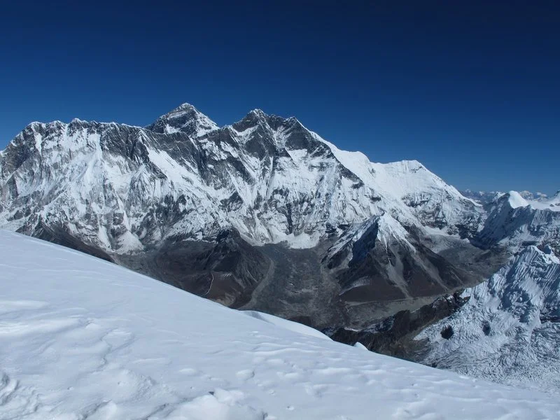 View of Mount Everest and Lhotse from Top of Ama Dablam during recent Ama Dablam Expeditionin march 11